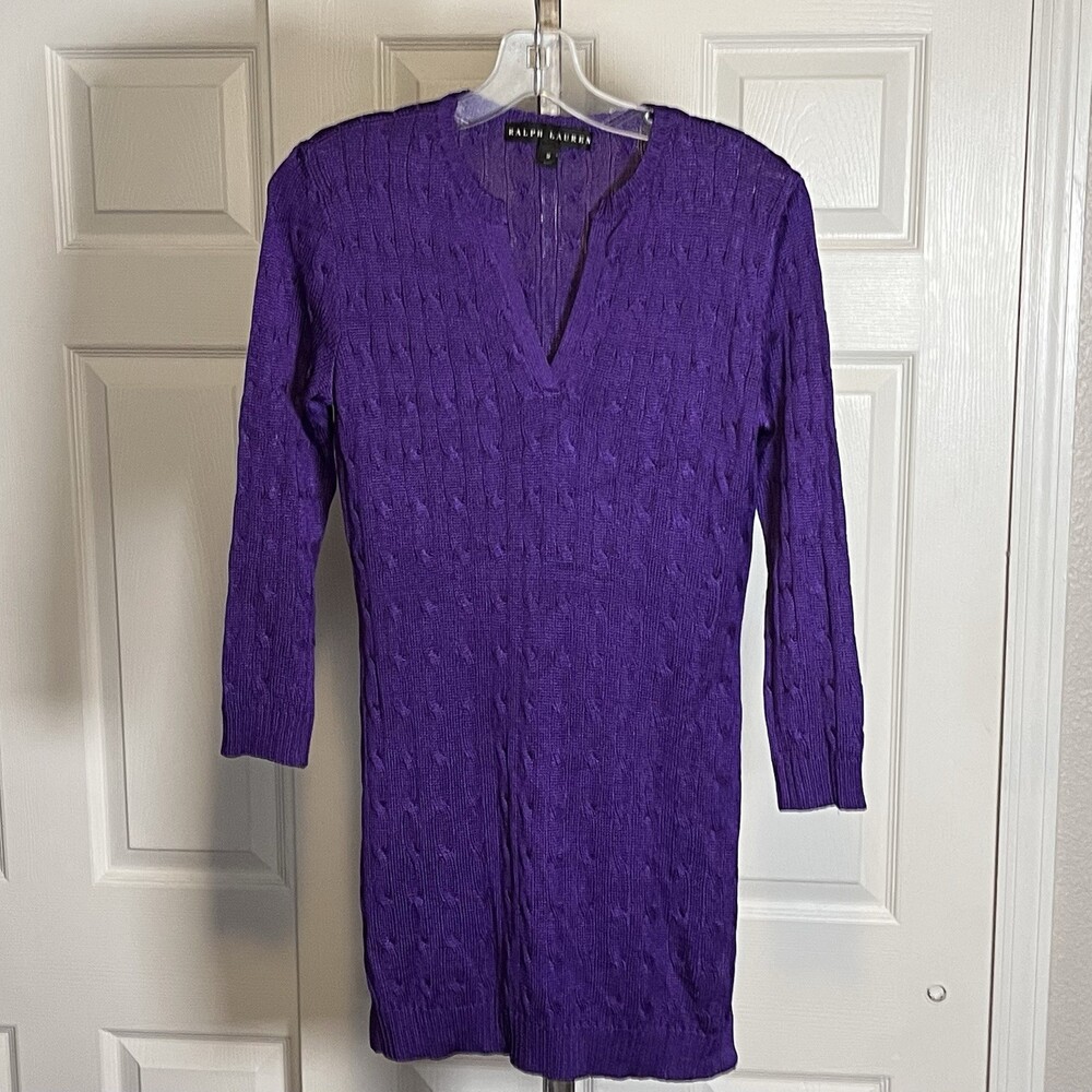 Ralph Lauren Black Label Silk Mini Dress Tunic M Cable Sweater Black Label New